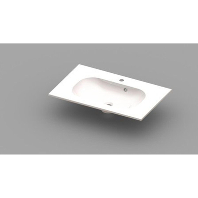 Nemo Spring Ovum geïntegreerde tablet - 80x50x20cm - met 1 verzonken wastafel - afvoergat D 45mm - voorgeboord kraangat 35 - overloop - meubelwastafel - wit kunstmarmer