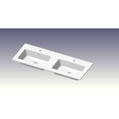 Go by Van Marcke plan vasque 120x46x1.4cm 2 vasques intégrées 2 trous de robinet marbre de synthèse blanc brillant