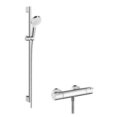 Hansgrohe Crometta Opb - douchesysteem Vario - met Ecostat - 1001 CL - glijstang 90cm chroom/w - thermostaat - wit