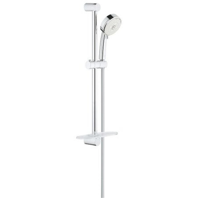 GROHE New Tempesta Cosmopolitan 100 Ensemble de douche - 60cm - douchette ronde - 3 types de jet - flexible de douche lisse - avec porte-savon - chrome/blanc