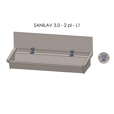 Intersan Sanilav auge de lavage avec pare-éclaboussures 120cm avec 2 robinets à tournant inox 304