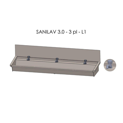 Intersan Sanilav auge de lavage avec écran anti-éclaboussures 180cm avec 3 robinets inox 304