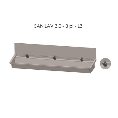 Intersan Sanilav auge de lavage avec dosseret 180cm avec 3 robinets temporisés inox 304