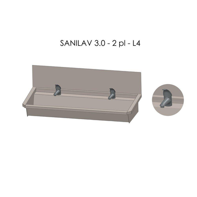 Intersan Sanilav auge de lavage avec pare-éclaboussures 120cm avec 2 mitigeurs monocommande inox 304