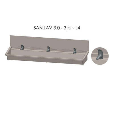 Intersan Sanilav bac à laver avec garde-éclaboussures 180cm avec 3 mitigeurs à 1 levier inox 304