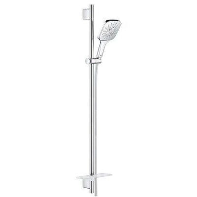 GROHE Rainshower Smartactive 130 Cube Ensemble barre de douche - 90cm - douchette à main carrée - 3 types de jet - flexible de douche lisse - avec porte-savon - chrome
