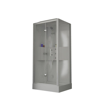 Nemo Spring Lilou Hamam HydroStoom douchecabine in polystyreen dikte 4 mm glanzend vouwdeur met zijwand 2 delen 6mm veiligheidsglas douchetub acryl glanzend 100x80 withelder linksrechts omkeerbaar thermostatische inbouwkraan