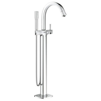 GROHE Grandera Robinet de bain sur pied avec inverseur et support de douche avec douchette à main et flexible de douche 125cm chrome