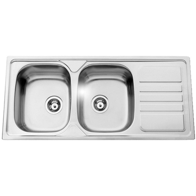 Nemo Spring Bourgogne inbouwspoeltafel - 116x50x17cm - met 2 bakken - afdruip - inox - omkeerbaar - fixatieset - plug - overloopgarnituur
