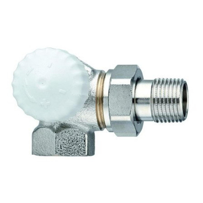 Heimeier V exact radiatorafsluiter dubbel haaks links 3/8 vernikkeld