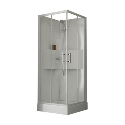 Nemo Start Lilou Basis hoekinstap - 80x80cm - douchecabine in polystyreen dikte 4mm glanzend - met schuifdeuren 2 delen - 6mm - veiligheidsglas - douchetub acryl - wit/helder - omkeerbaar - douchebak wit profiel - helder