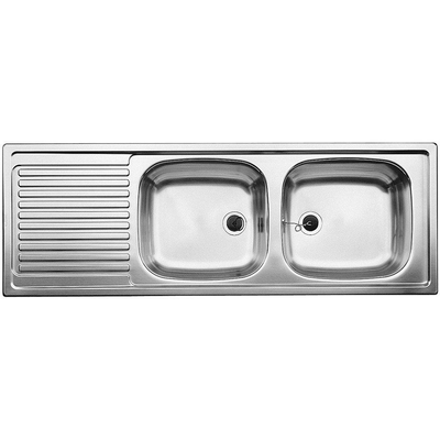 Blanco Top EZS Inbouwspoeltafel - 123.5x43.5cm - 2 wasbakken - dikte 0.7mm - bevestigingsclips - omkeerbaar - RVS OUTLETSTORE
