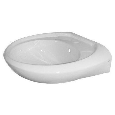 Go by Van Marcke Ariane wastafel rond 57x44,5x17,5 cm porselein wit met doorgestoken kraangat met overloopbeveiliging voor elk type kraan