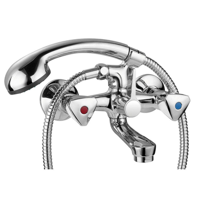 Go by Van Marcke Easy II mitigeur bain-douche à deux poignées complet avec douchette entraxe 15 cm avec rosaces et raccords en S