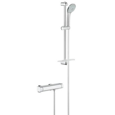 GROHE Grohtherm 2000 Ensemble de douche - robinet de douche thermostatique - avec ensemble de douche à glissière - 60cm - douchette ronde - 3 types de jets - flexible de douche lisse - avec porte-savon - chrome