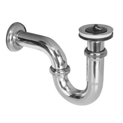 Nemo Skill siphon tubulaire pour lavabo avec tuyau d'évacuation 54 x D 32 mm avec bouchon de vidage avec bouchon en caoutchouc rosace de finition chromée