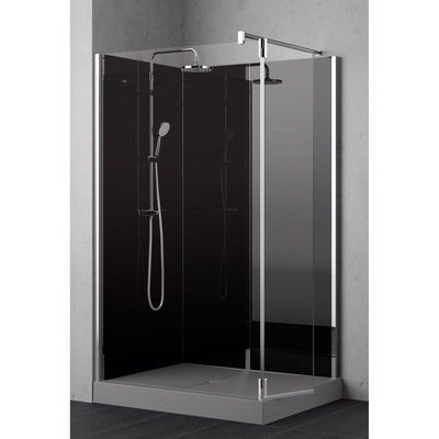 Nemo Stock Vidrio complete inloopdouche - 120x90x195cm - met zijwand - 37cm - garnituur - achterwand zwart - douchebak - Collection - Walk-Inn - 120 x 90cm - 1 draaideel - grijs