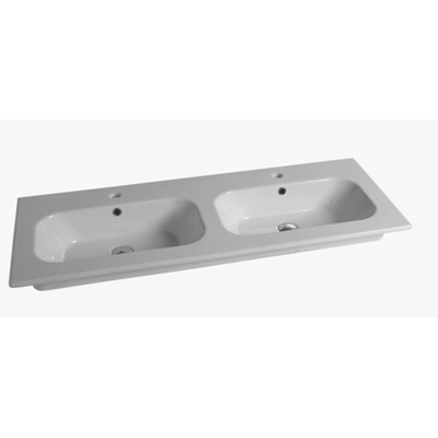 Nemo Spring Nubes Twin Plan lavabo avec 2 vasques et 2 trous de robinet 121x46.5x17cm porcelaine avec trop-plein blanc brillant