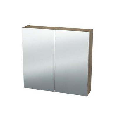Nemo Spring Nebulo luxe spiegelkast - 60x65x17.8cm - 1 dubbelzijdige spiegeldeur - glazen leggers - met stopcontact - zonder schakelaar - Riverside Oak Hell