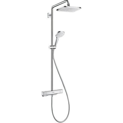 Hansgrohe Croma E280 showerpipe: met douchekraan thermostatisch m. 1jet hoofddouche m. 3jet handdouche multi en doucheslang 160cm chroom