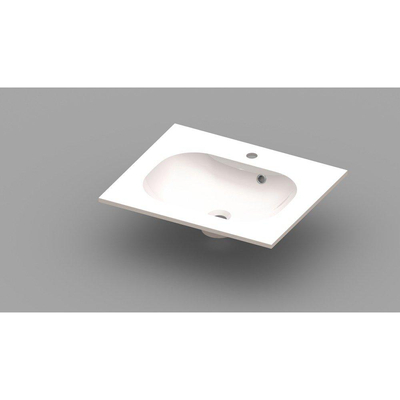 Nemo Spring Ovum geïntegreerde tablet - 60x50x20cm - met 1 verzonken wastafel - afvoergat D 45mm - voorgeboord kraangat 35 - overloop - meubelwastafel - wit kunstmarmer