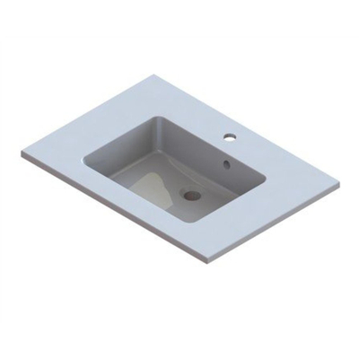 Nemo Start Taz geïntegreerde tablet - 70x50cm - mineraalmarmer - met 1 verzonken wastafel - wit - overloop - diepte waskom 11.1cm - kraangat D35mm - meubelwastafel