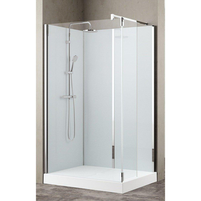 Nemo Stock Vidrio douche à l'italienne complète – 120x90x195cm – avec paroi latérale 37cm – avec garniture - paroi arrière blanche - receveur de douche blanc – chrome