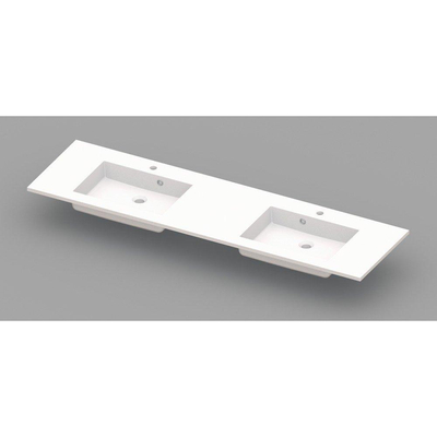 Nemo Spring Coste plan-vasque 1800 x 500 x 200 mm avec 2 orifices de vidage D 45 mm 2 trous de robinet avec trop-pleins marbre de synthèse blanc