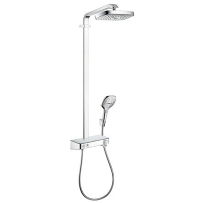 Hansgrohe Raindance Select E300 colonne de douche : avec tablette de douche 300 robinet thermostatique apparent avec douchette 3 jets et douche de tête 2 jets chrome