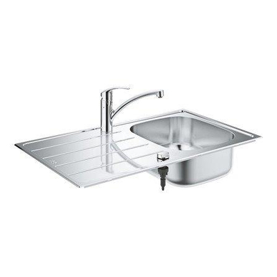 Grohe K200 Spoelbak - met afdruipgedeelte - inclusief Eurosmart eengreeps mengkraan - lage uitloop - eengatsmontage - SilkMove keramische cartouche 35mm - draaibare uitloop 140 graden - StarLight chroom