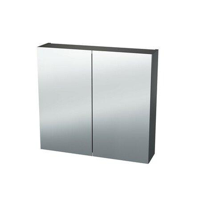 Nemo Spring Nebulo luxe spiegelkast - 60x65x17.8cm - 1 dubbelzijdige spiegeldeur - glazen leggers - met stopcontact - zonder schakelaar - Onyx Grey