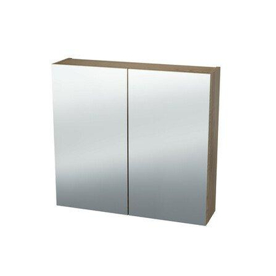 Nemo Spring Nebulo spiegelkast - 70x65x17.8cm - 2 deuren - glazen leggers - met stopcontact - zonder schakelaar - Riverside Oak Hell