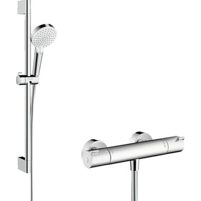 Hansgrohe Crometta Douchecombinatie: - met Ecostat - 1001 CL douchekraan - thermostatische - met glijstangset - 65cm - met Crome - thermostaat - wit chroom