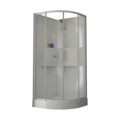 Nemo Start Lilou Basis hoekinstap - 90x90cm - douchecabine polystyreen dikte 4mm glanzend - met schuifdeuren 2 delen - 5mm + - 6mm - veiligheidsglas - kwartrond - douchetub acryl - wit/helder - omkeerbaar - douchebak wit profiel - helder