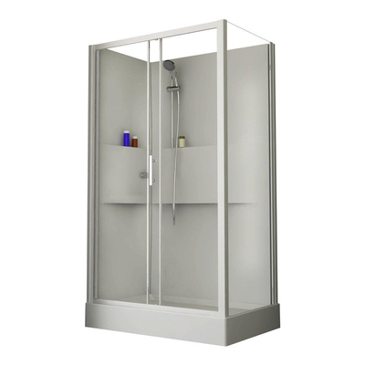 Nemo Start Lilou cabine de douche 120x80cm porte coulissante avec paroi latérale avec receveur de douche acrylique blanc profil et verre clair