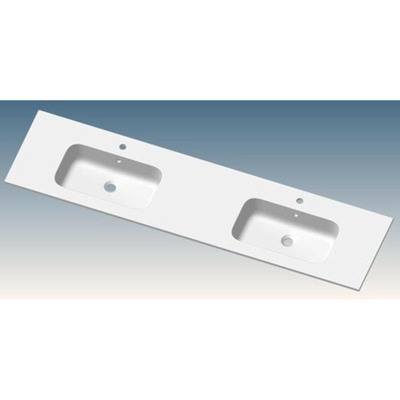 Go by Van Marcke plan vasque 180x46x1.5cm 2 vasques intégrées 2 trous de robinet marbre artificiel blanc mat