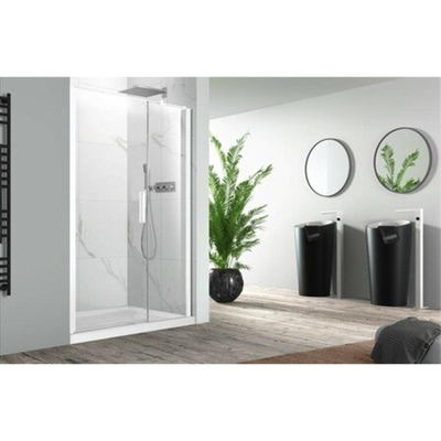 Nemo Pina Xl porte pivotante 90x200cm avec panneau fixe 6mm verre de sécurité clair avec anticalcaire gauche et droite Noir