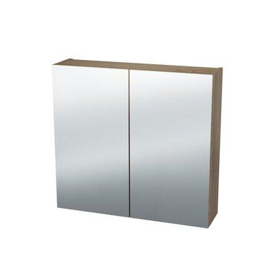 Nemo Spring Nebulo spiegelkast - 60x65x17.8cm - 1 deur - glazen leggers - met stopcontact - zonder schakelaar - enkelzijdige spiegeldeur - Riverside Oak Hell
