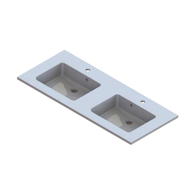 Go by Van Marcke Selal 2 plan-vasque 1200x500x20mm marbre de synthèse 2 vasques encastrées blanc 2 trop-pleins 2 trous de robinet