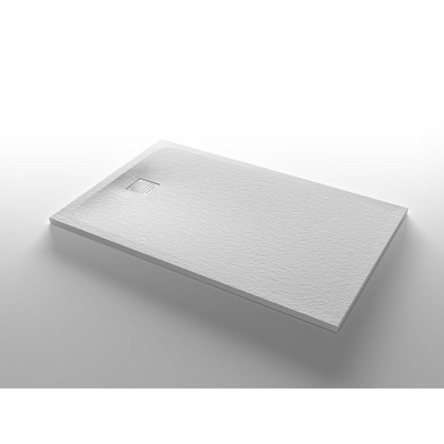 Nemo Stock Taurus receveur de douche 140x90x3cm avec plaque de recouvrement inox composite minéral structure pierre blanc