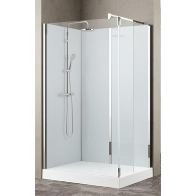 Nemo Stock vidrio walkinn 120 x 90 cm 1 partie tournante 37 cm bac à douche blanc siphon d90 jeu de pieds parois arrière parois en verre blanc profilé transparent matchroom h 195cm build-uptherm douchette à main pluie réversible