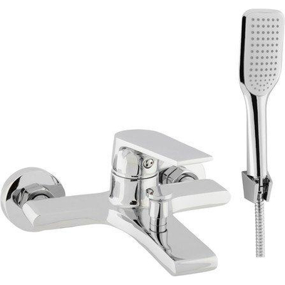 Go by Van Marcke Move mitigeur de baignoire monocommande complet, y compris douchette à main entraxe 15 cm disques céramiques avec rosaces et raccords en S chrome