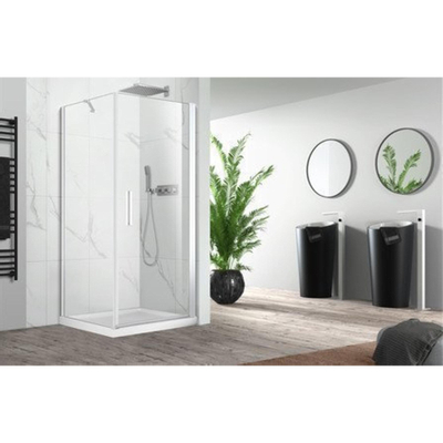 Nemo Pina zijwand - 90x200cm - 6mm helder - veiligheidsglas - Fix - vaste wand - profielen: alu wit mat gelakt