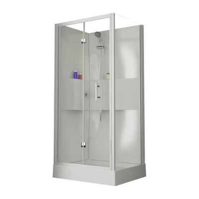 Nemo Start Lilou Cabine de douche complète 100x80cm porte pliante avec paroi latérale, receveur de douche acrylique profilé blanc et verre clair