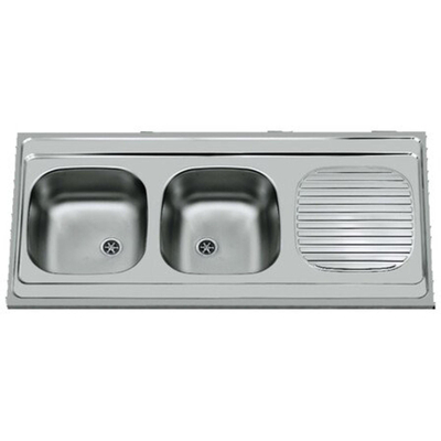 Nemo Start Bordeaux Opbouwspoeltafel - 2 bakken - afdruip - omkeerbaar - 120x60cm - zonder fixatieset - plug - overloopgarnituur - zonder sifon - RVS OUTLETSTORE