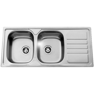 Nemo Spring Bourgogne inbouwspoeltafel - 116x50x17cm - met 2 bakken - afdruip - inox - omkeerbaar - fixatieset - plug - overloopgarnituur