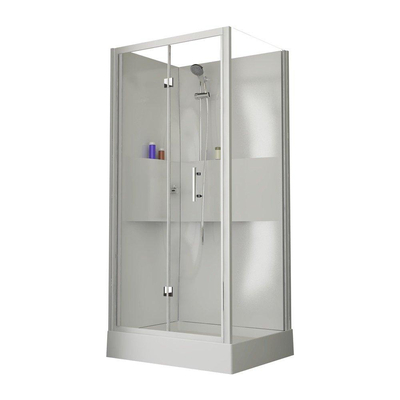 Nemo Start Lilou Basis vouwdeur - 10x8cm - douchecabine in polystyreen dikte 4mm glanzend - met zijwand 2 delen - 6mm - veiligheidsglas - douchetub acryl - wit/helder - links/rechts - omkeerbaar - douchebak wit profiel - helder