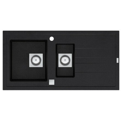 GO by Van Marcke Molto inbouwspoeltafel composiet met 1,5 bakken met afdruip 980 x 500 mm met vierkante manuele plug omkeerbaar zwart