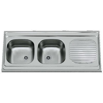 Nemo Start Bordeaux Opbouwspoeltafel afdruip - 120x60cm - 2 bakken - omkeerbaar - zonder fixatieset - plug - overloopgarnituur - sifon - roestvaststaal