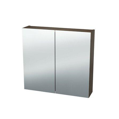 Nemo Spring Nebulo luxe spiegelkast - 60x65x17.8cm - 1 dubbelzijdige spiegeldeur - glazen leggers - met stopcontact - zonder schakelaar - Carini Walnut Natur